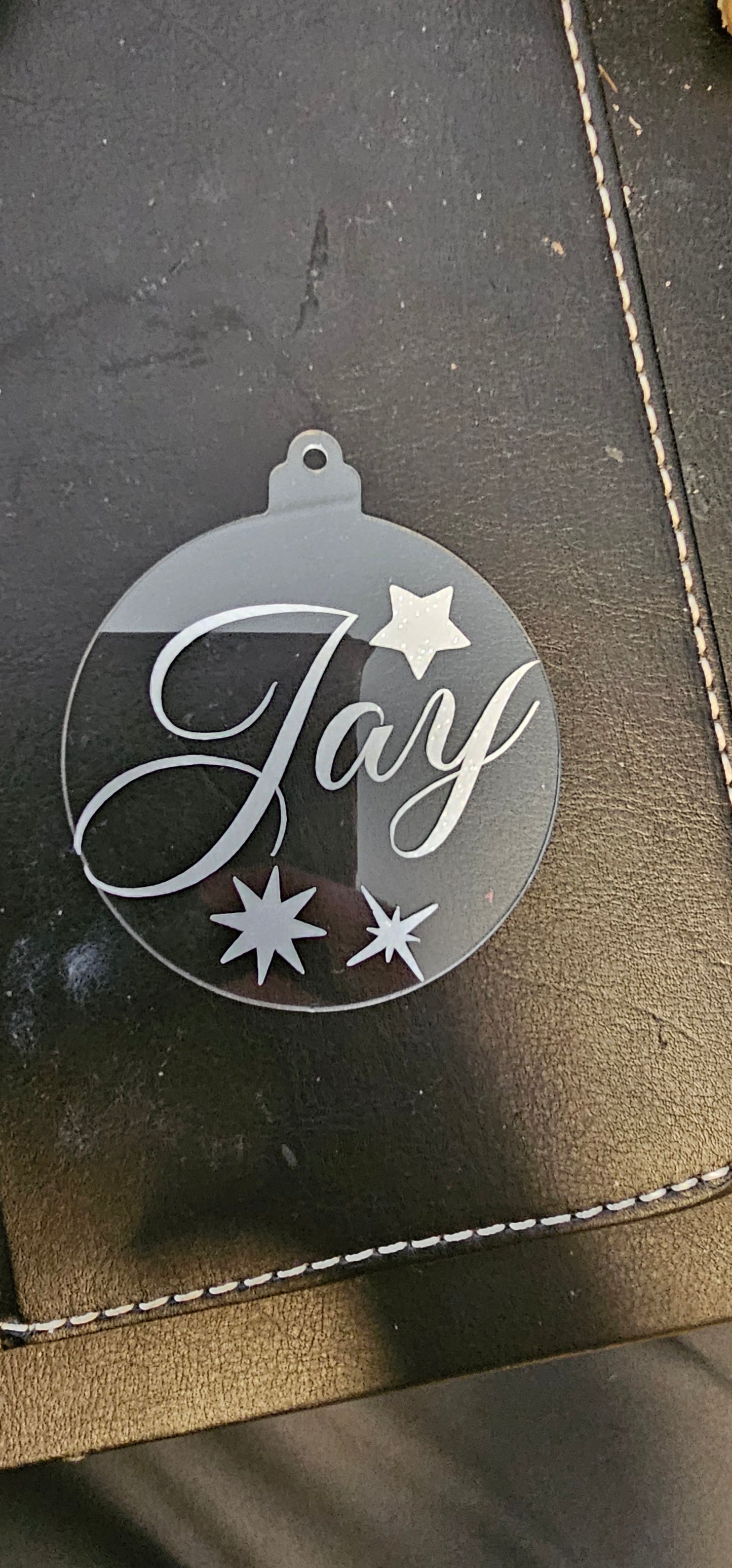 Kerstbal plexiglas met naam 10cm
