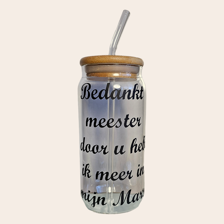 Glass Cup with Glass Straw and Cork Cap - Personalize with Your Own Print Text or Photo