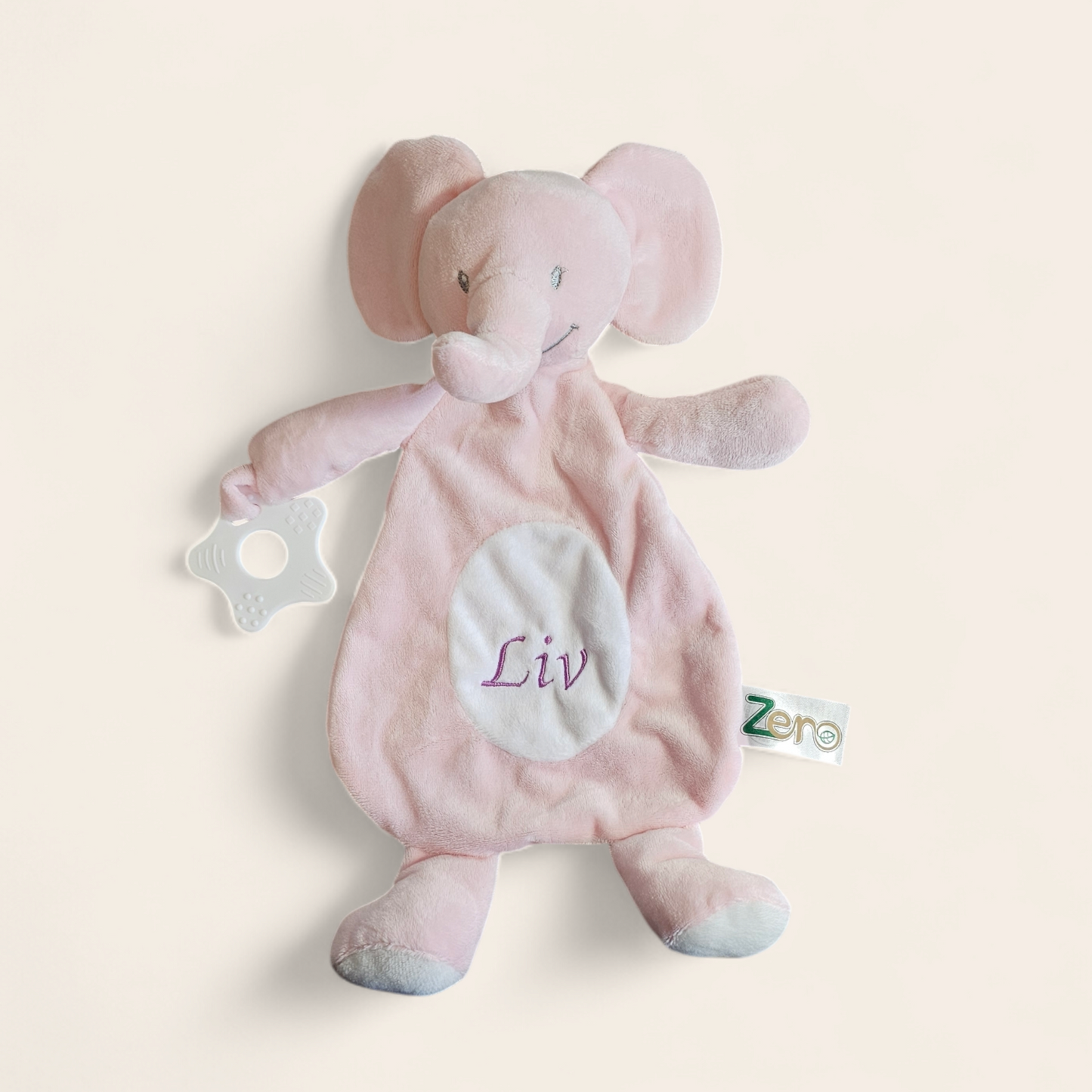 Knuffeldoekje roze olifant met naam geborduurd