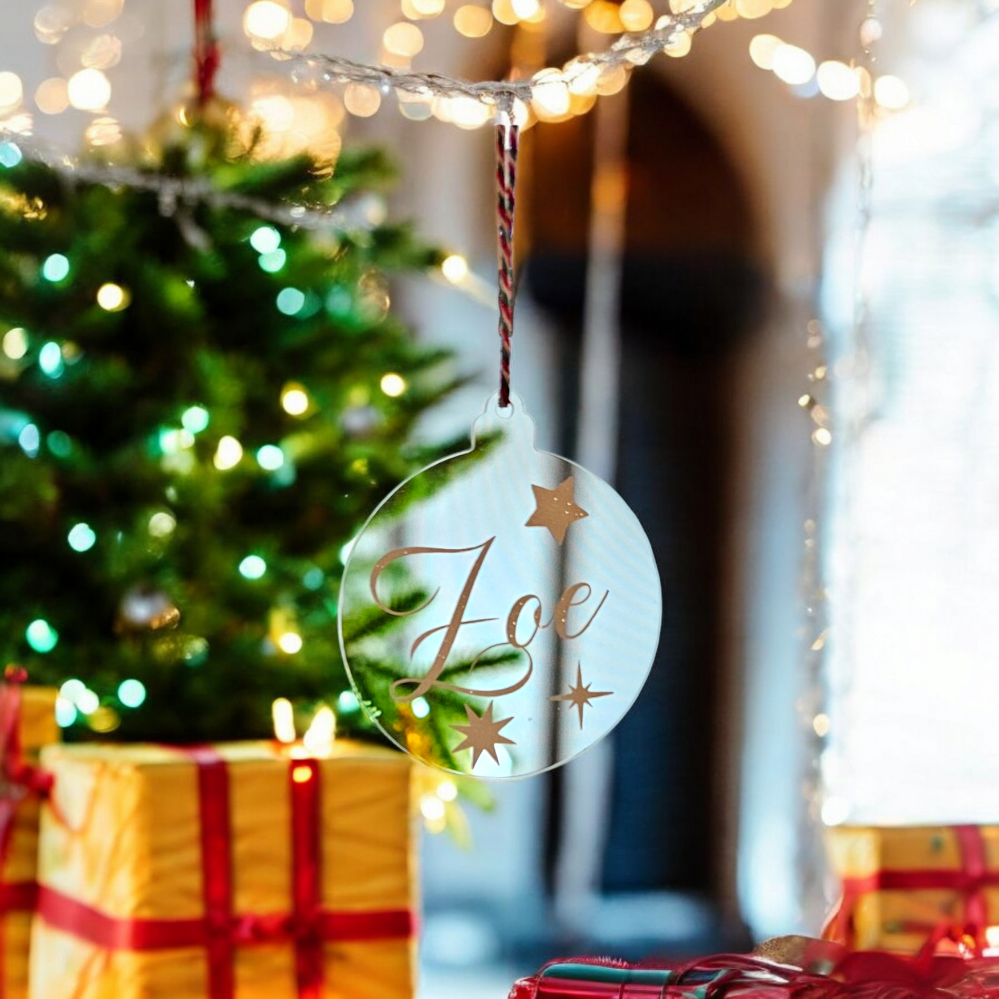 Kerstbal plexiglas met naam 10cm