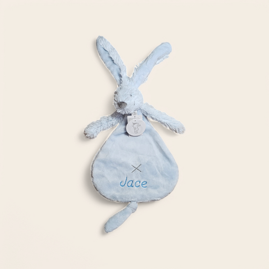 knuffeldoekje konijn richie blauw geborduurd