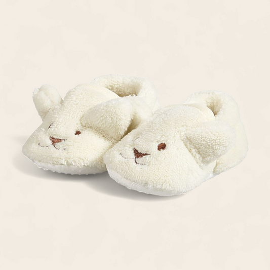 Witte Babyslofjes Beertje – Warm, Zacht en Antislip
