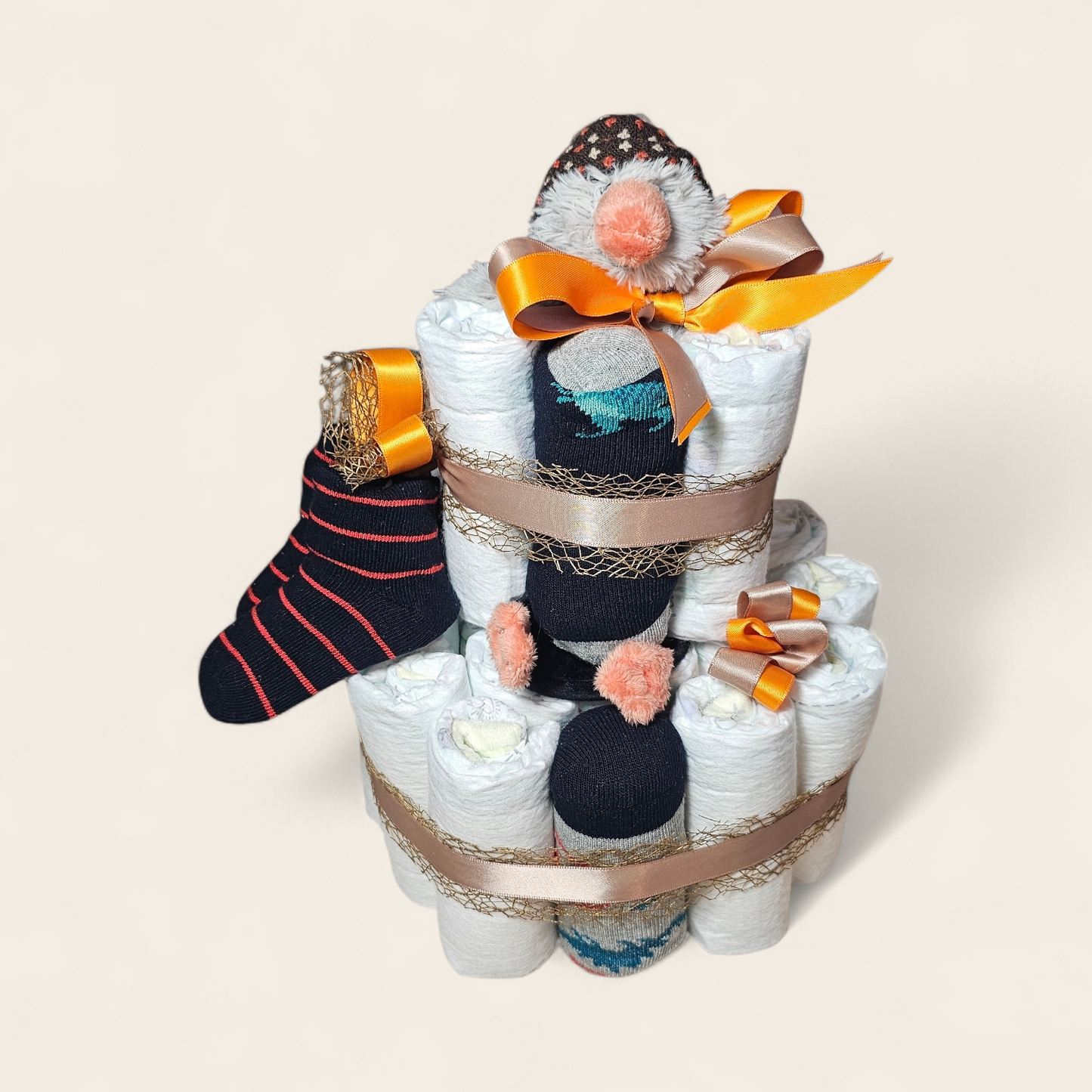 Luiertaart 2-laags met Happy Horse Penguin Polar Tuttle – stijlvol kraamcadeau