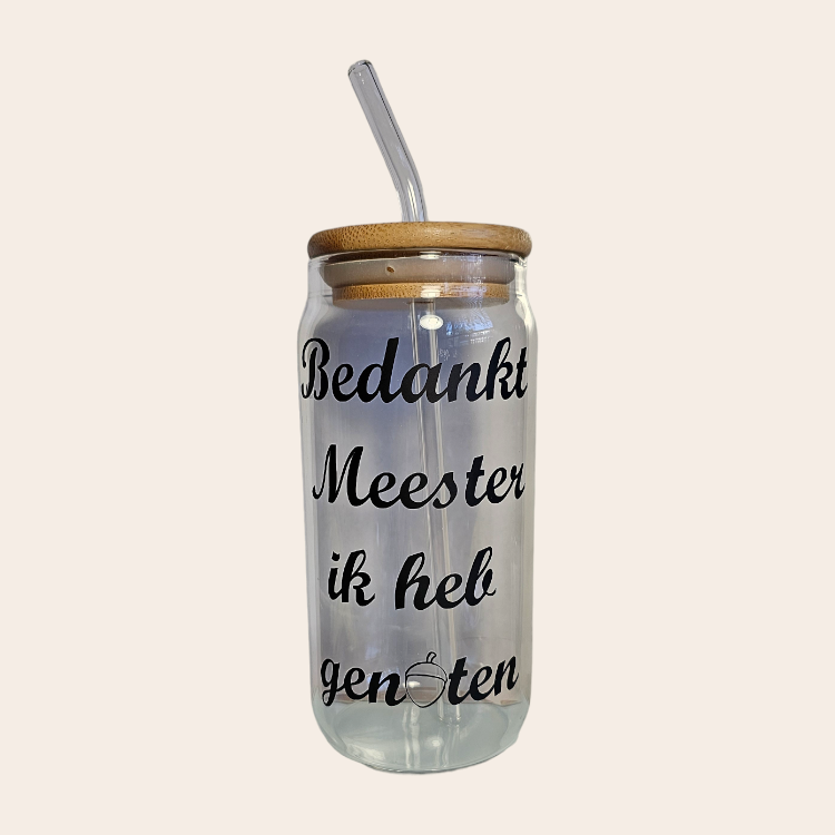 Glass Cup with Glass Straw and Cork Cap - Personalize with Your Own Print Text or Photo