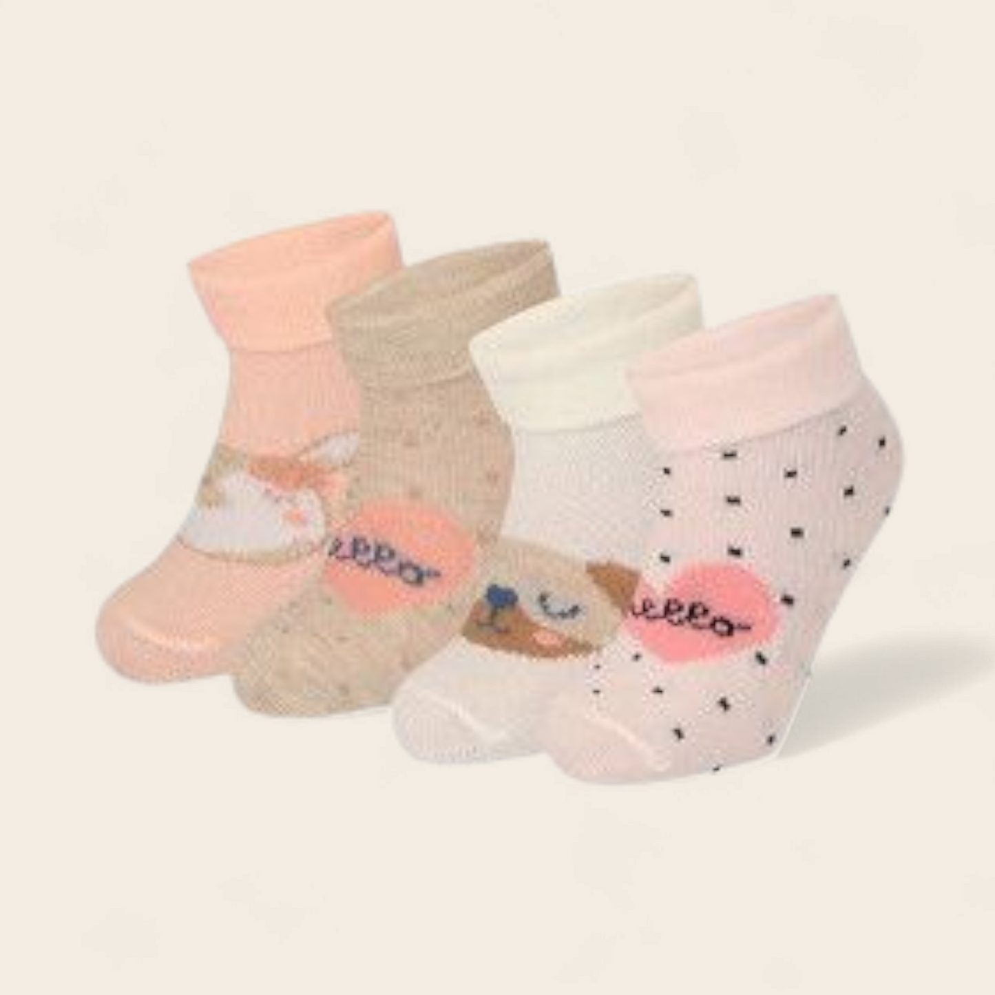 Baby meisje Sokken 4-Pack – Dierenprints & Patroon roze en wit | Zacht Katoen & Naadloos Comfort