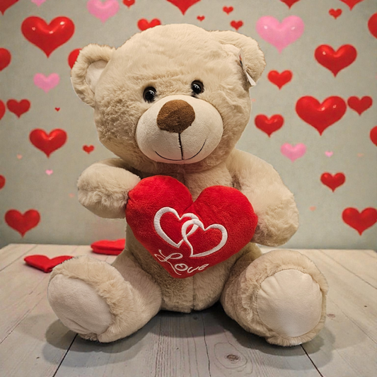 Valentijns licht beige Beer met Hart – ca. 35 cm