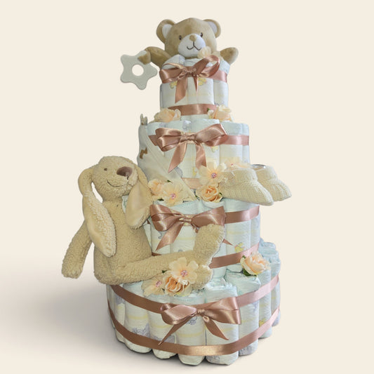Mega luiertaart bruin 4 laags met happy horse konijn en soft toch beer tuttle