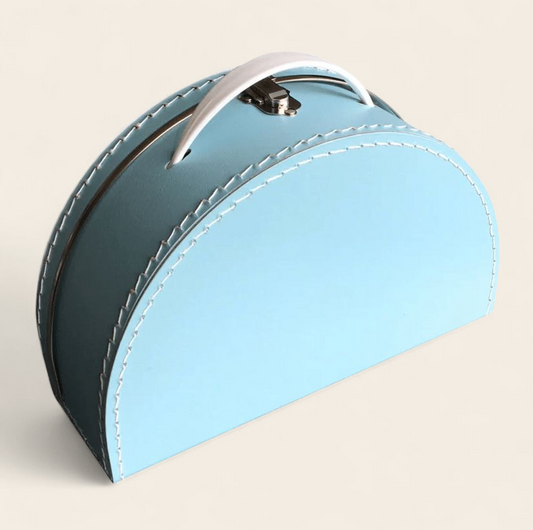 Blauw kinderkoffertje met gratis bedrukking – 28 cm half rond