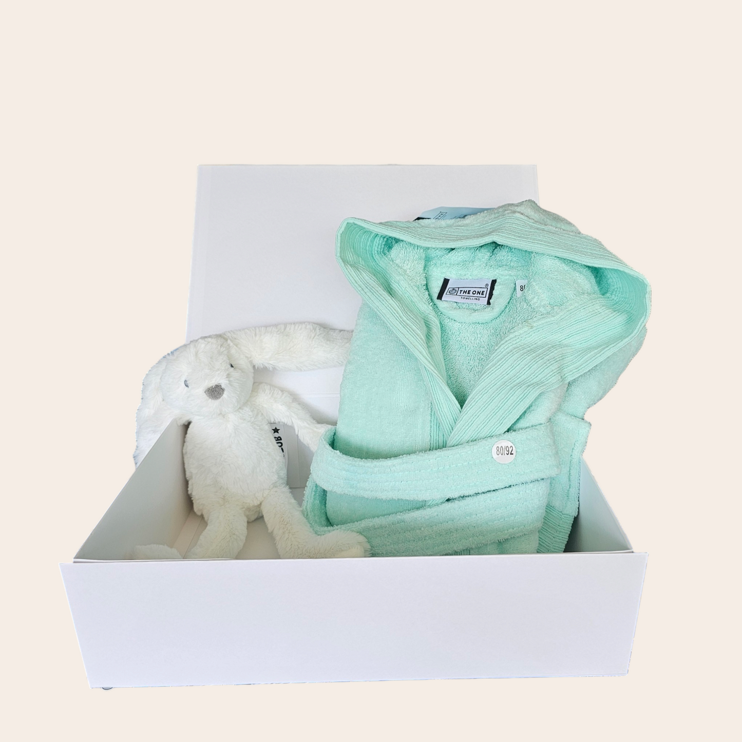 Maternity Gift Mint Green Cuddly Rabbit and Bathrobe with Personalization: The Perfect Gift for New Parents (copy)