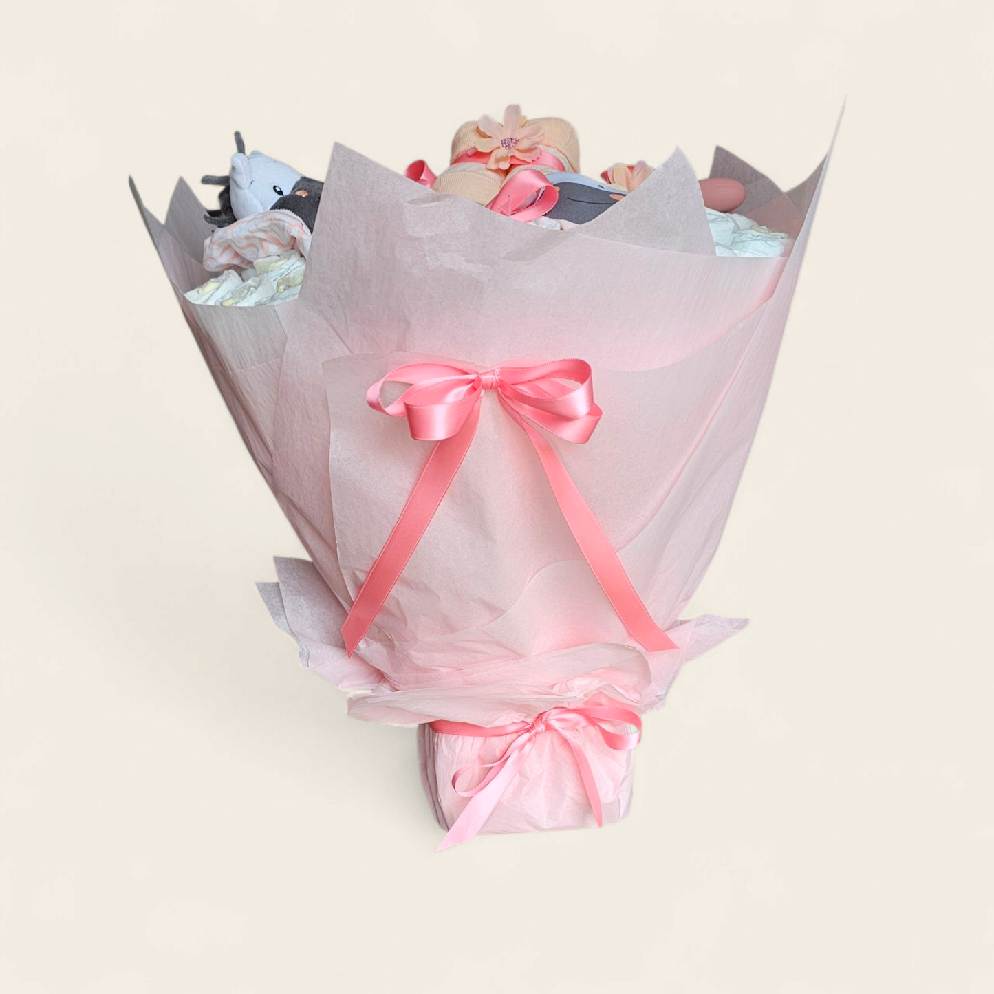 Roze luierboeket - uniek en origineel kraamcadeau met zebra's en luiers 40 x 40 cm