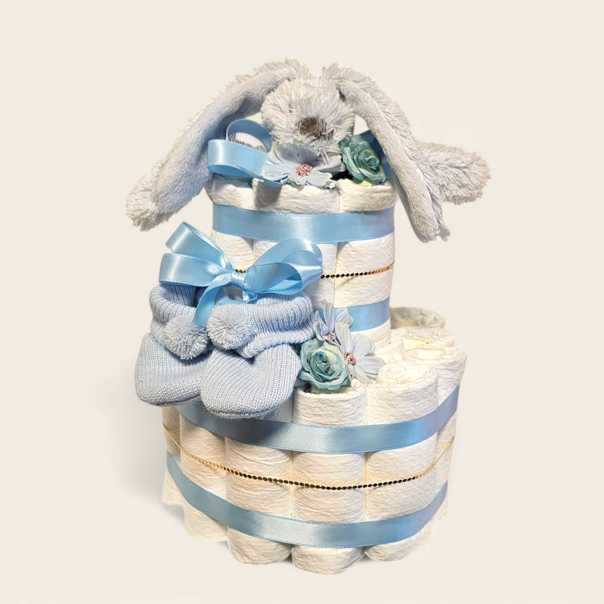 Luiertaart 2-Laags blauw met Happy Horse Richie Knuffeldoekje blauw – Perfect als Kraamcadeau! (kopie)