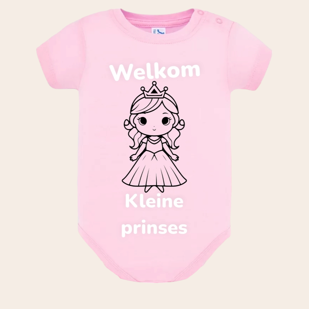 Body mit Aufdruck einer Prinzessin und dem Text „Welcome Little Princess“ – erhältlich in Rosa, Blau und Weiß