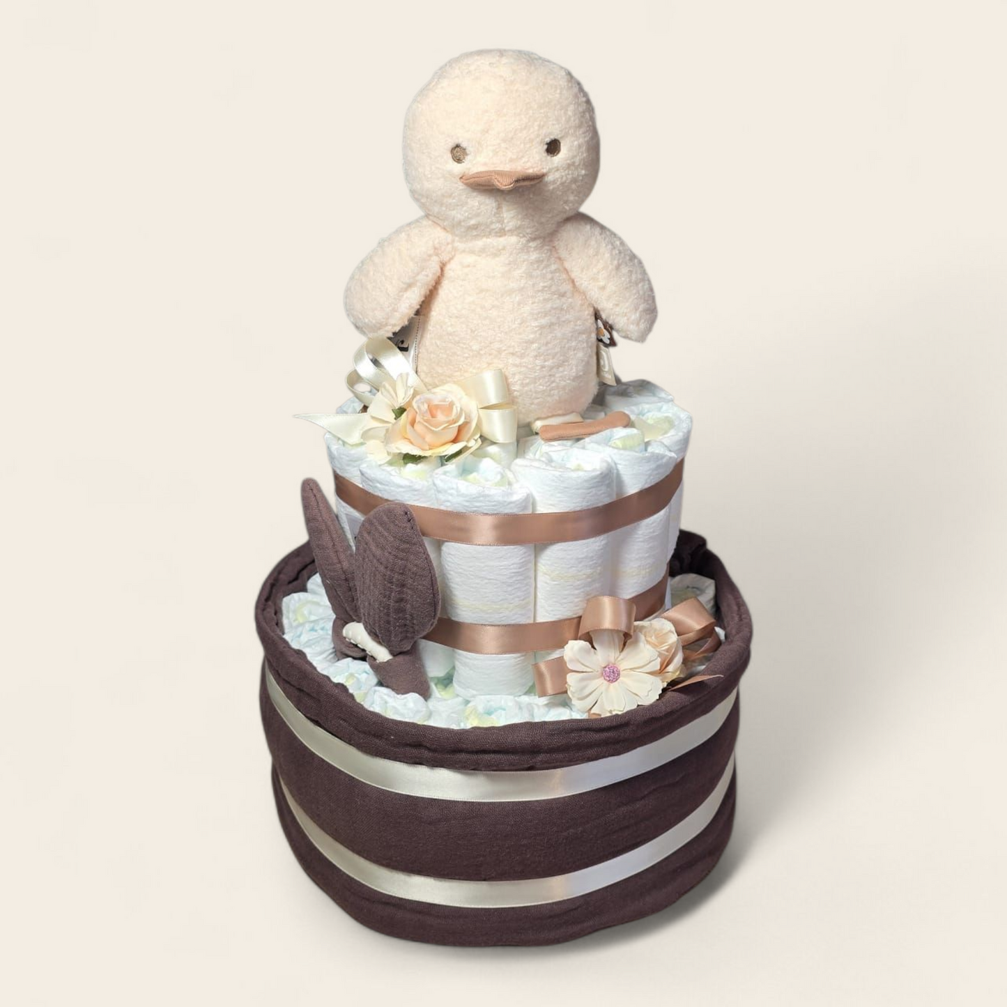 Luiertaart 2 lagen met Jollein Spring Garden Duck en wiegdeken chestnut