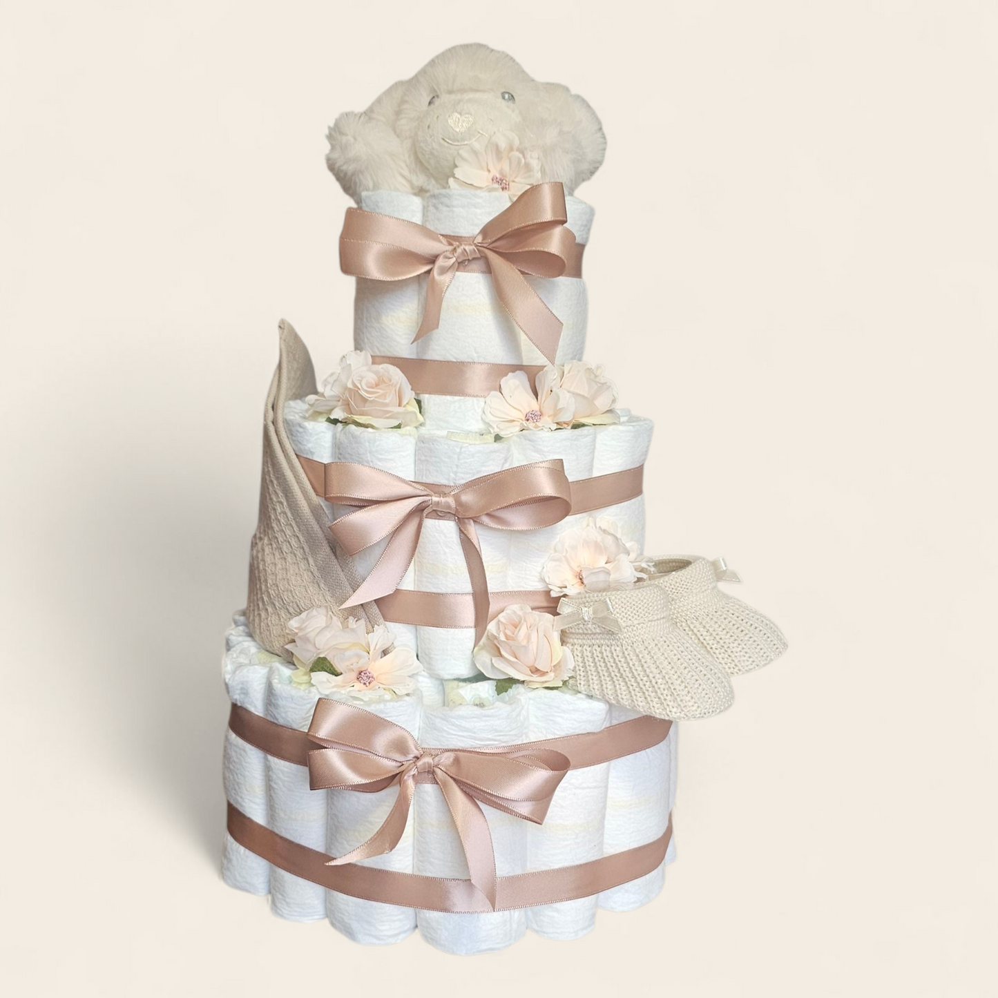 Luiertaart Bruin 3-laags – Groot Kraamcadeau met Honden Knuffel