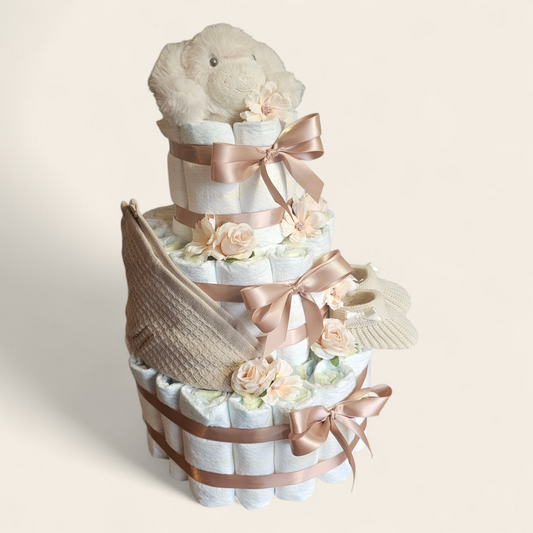 Luiertaart Bruin 3-laags – Groot Kraamcadeau met Honden Knuffel
