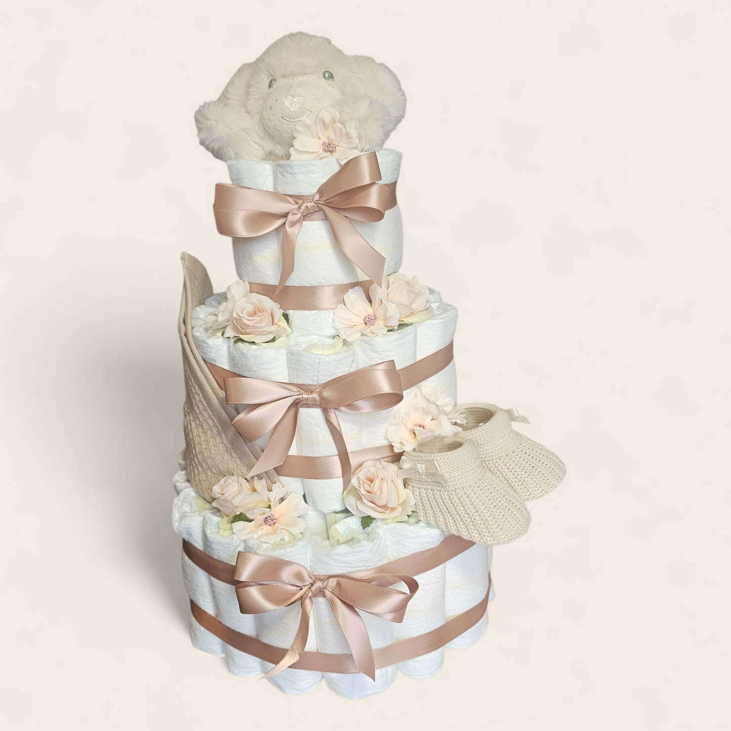 Luiertaart Bruin 3-laags – Groot Kraamcadeau met Honden Knuffel