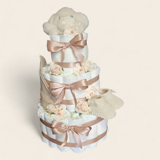 Luiertaart Bruin 3-laags – Groot Kraamcadeau met Honden Knuffel