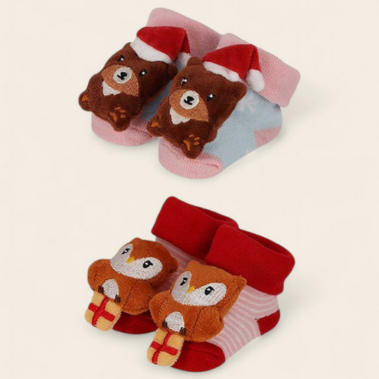 Baby Kerst Sokjes – Set van 2 Paar (beer en uil)