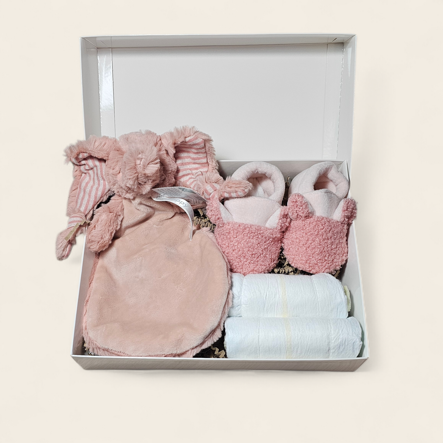 Kraamcadeau met Happy Horse Elephant Emily – Personalisatie Mogelijk, Luiers & Apollo Babyslofjes