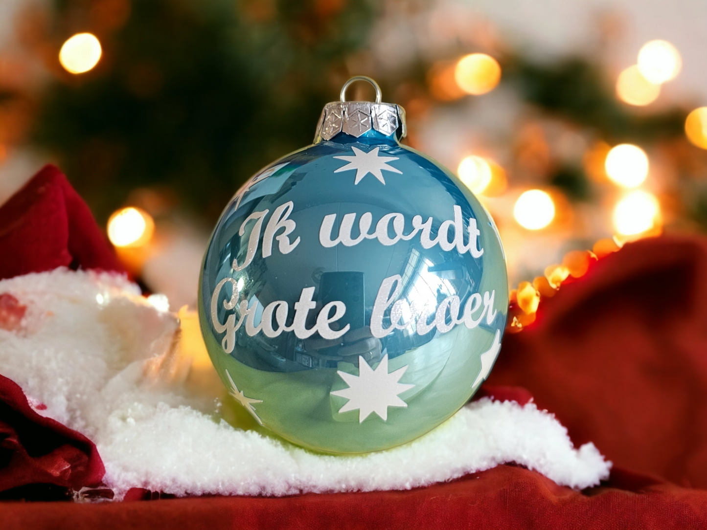 Kerstbal met naam - Glanzend turquoise blauw - Glas – 8cm - eigen tekst