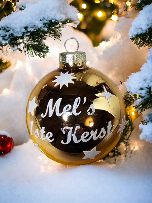 kerstbal met naam goud glans