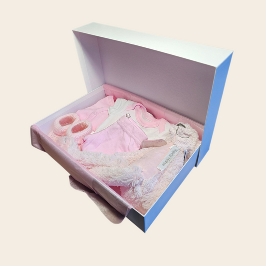 Kraamcadeau roze met Happy Horse Richie Knuffel, romper, vestje, broekje, mutsje en slofjes personaliseerbaar