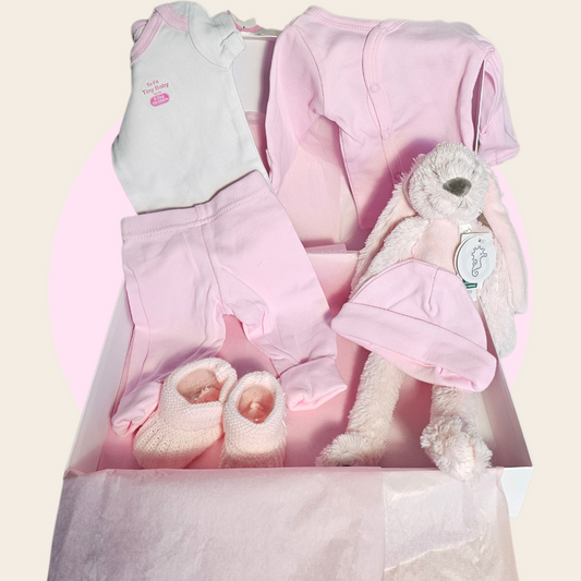 Kraamcadeau roze met Happy Horse Richie Knuffel, romper, vestje, broekje, mutsje en slofjes personaliseerbaar