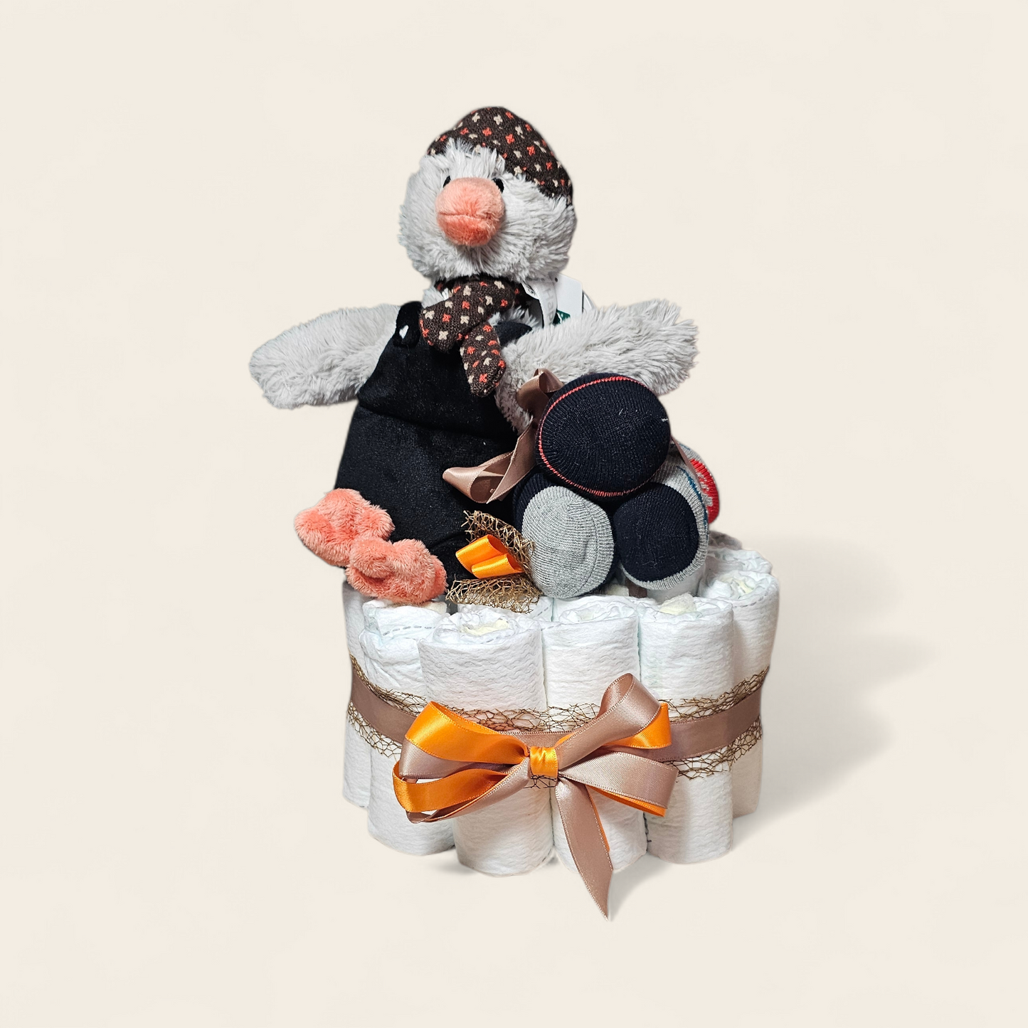 Luiertaart 1-laag met Happy Horse Pinguïn Polar – origineel kraamcadeau