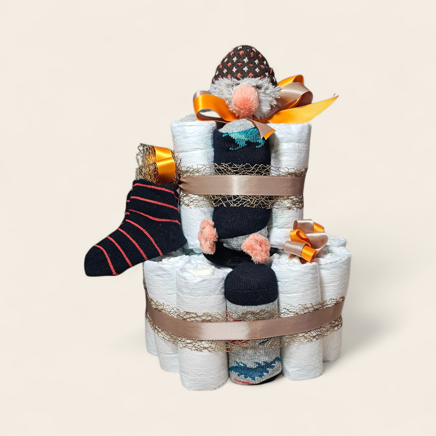 Luiertaart 2-laags met Happy Horse Penguin Polar Tuttle – stijlvol kraamcadeau