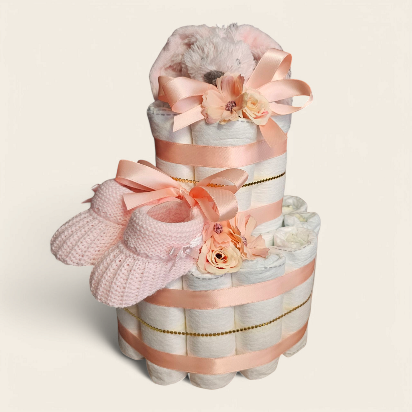 Luiertaart 2-Laags roze met Happy Horse Richie Knuffeldoekje roze – Perfect als Kraamcadeau!