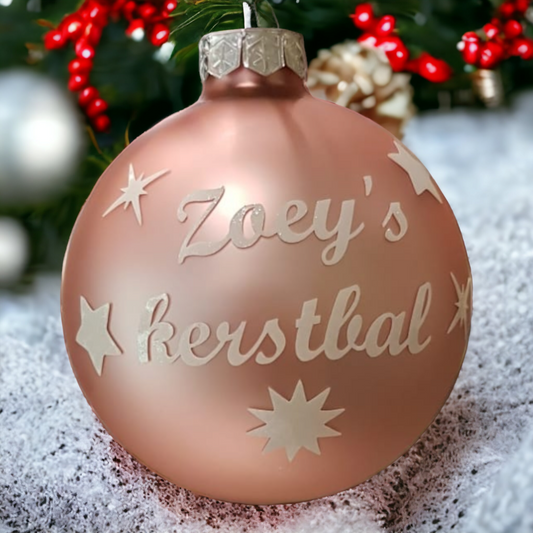 Mat roze kerstbal met eigen naam