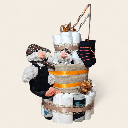 Luiertaart 3-laags met Happy Horse Penguin Polar – luxe kraamcadeau