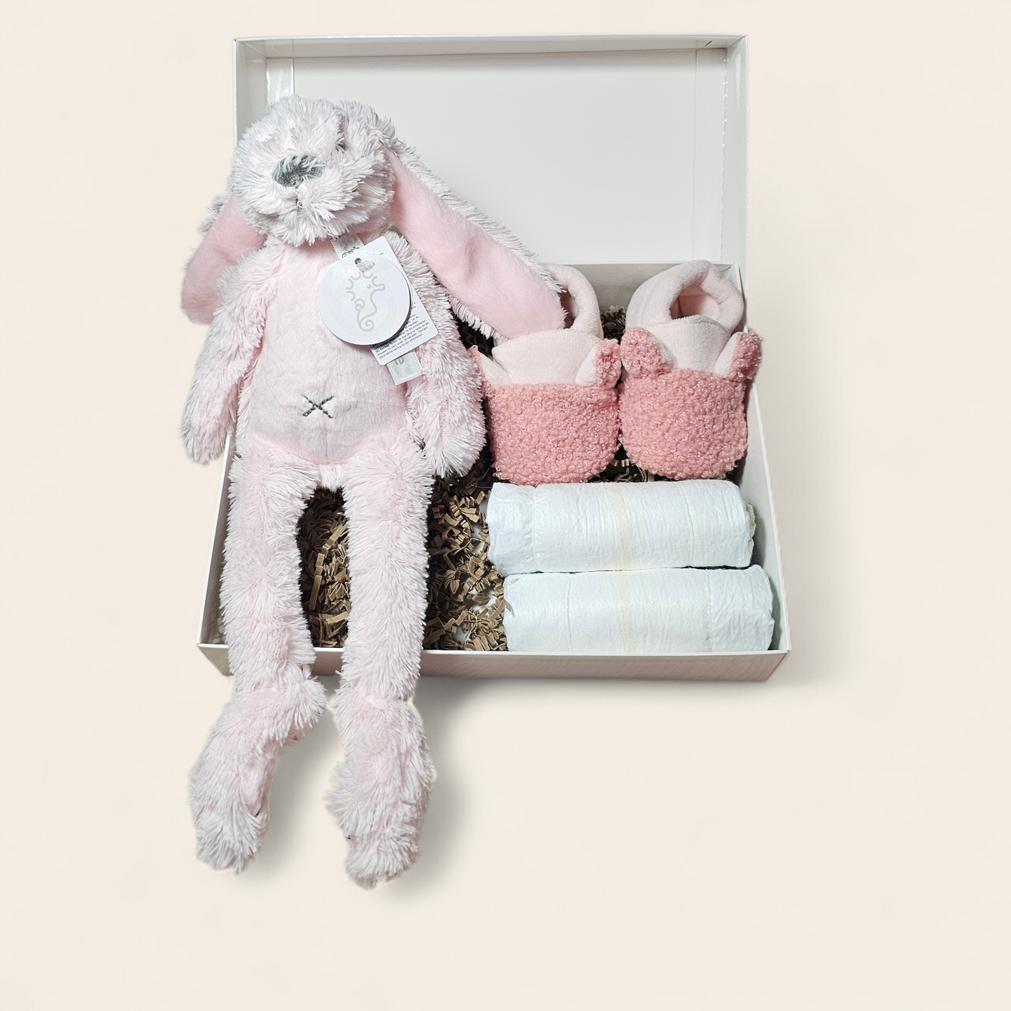 Kraamcadeau met Happy Horse Richie Roze 28 cm – Personalisatie Mogelijk, Luiers & Apollo Babyslofjes