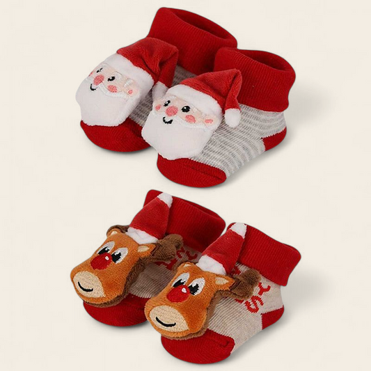 Baby Kerst Sokjes – Set van 2 Paar (Kerstboom & Rendier)